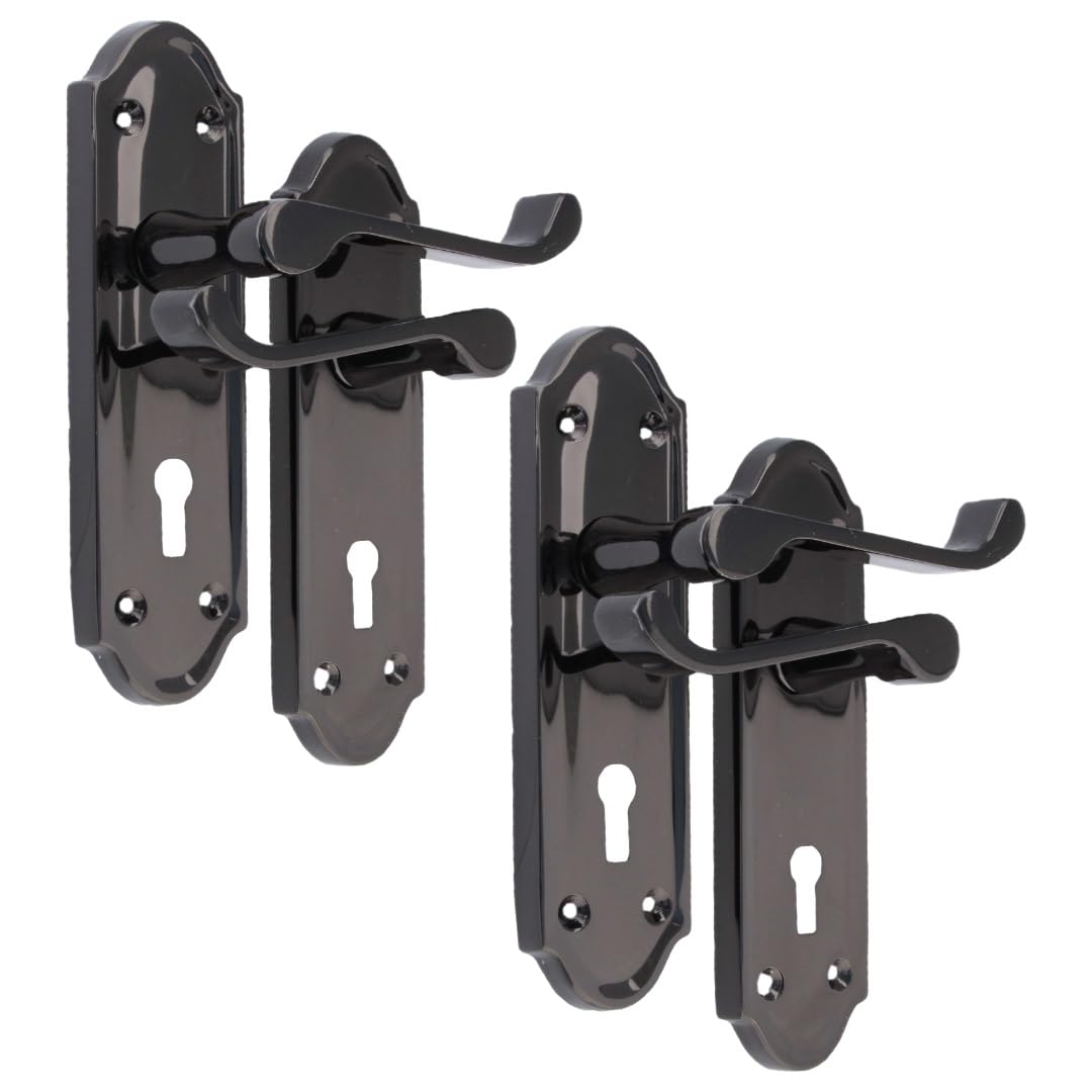 Epsom Door Handle Black Askworth Door Handles - Nickel Internal Lock Door Handles - Door Handles Internal Sets, Nickel Door Handle Set For Internal Doors, Door Handle In Nickel, 170Mm X 48Mm
