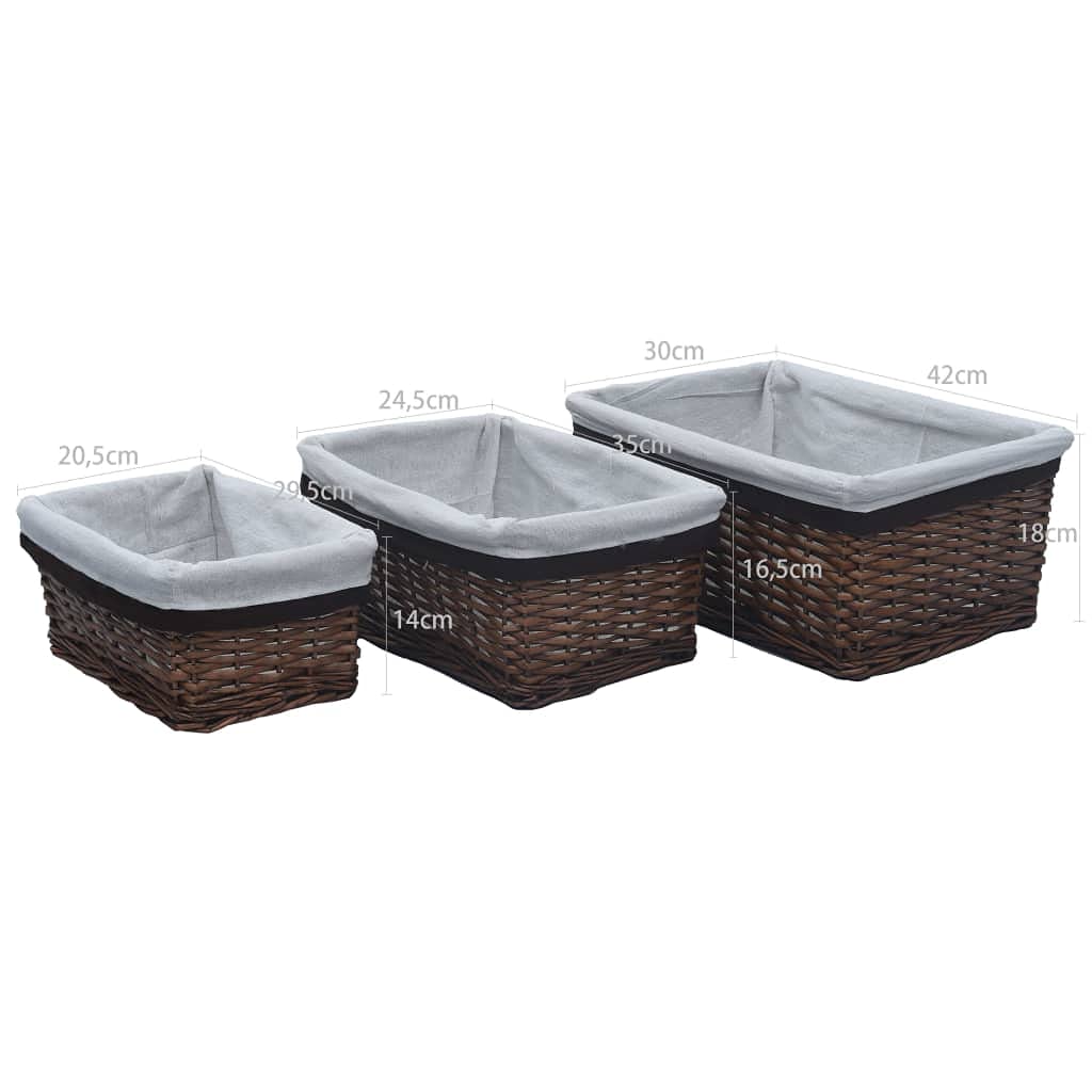 3-tlg. Korb-Set aus Weide Braun mit praktischer Aufbewahrung, vielseitig einsetzbar als Organizer, Wäschekorb oder Ablagesystem für Haushalt, Küche, Bad und Kinderzimmer