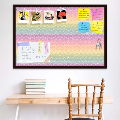 Image of ArtzFolio Wavey | Bulletin Board Notice Pin Board | Vision Soft Board Combo with Thumb Push Pins & Sticky Notes | Dark Brown Frame | 24 x 16 inch (61 x 41 cms)