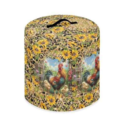 Image of Cozeyat Sunflower Rooster Air Fryer Cover Pressure Cooker Dust Cover for 8 Qt Kitchen Appliance Cover, with Top Handle and Accessories Pockets Ideal Gifts for Women