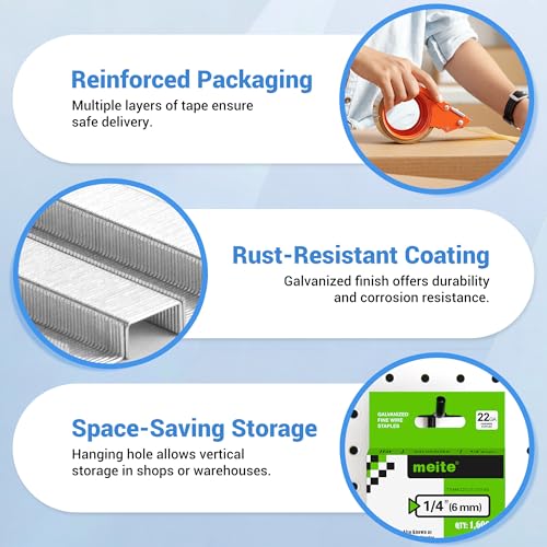 Image of meite JT21 Staples, 1 /4 Inch Galvanized Fine Wire Staples for Staple Gun - 7 /16 inch Crown JT21 Staple Refill, Ideal for Upholstery, Crafts, Furniture (1 Case)