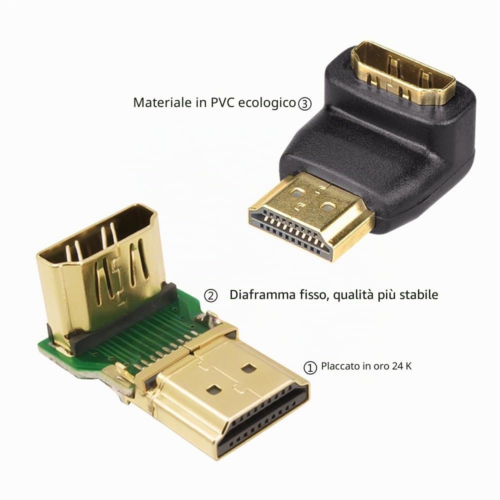 VCE Adattatore HDMI Angolare 90/270 Gradi, Maschio-Femmina, Supporto 4K@60Hz 3D HDR, Compatibile con TV, Monitor e Console, 2 Pezzi