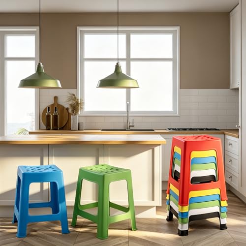 Image of TURSTIN 12 Pack Plastic Stack Stools, 16.9 Inch Stackable Nesting Stools, 6 Mixed Colors Portable Stacking Backless Bar Stool Flexible Seating Chairs for Office Home