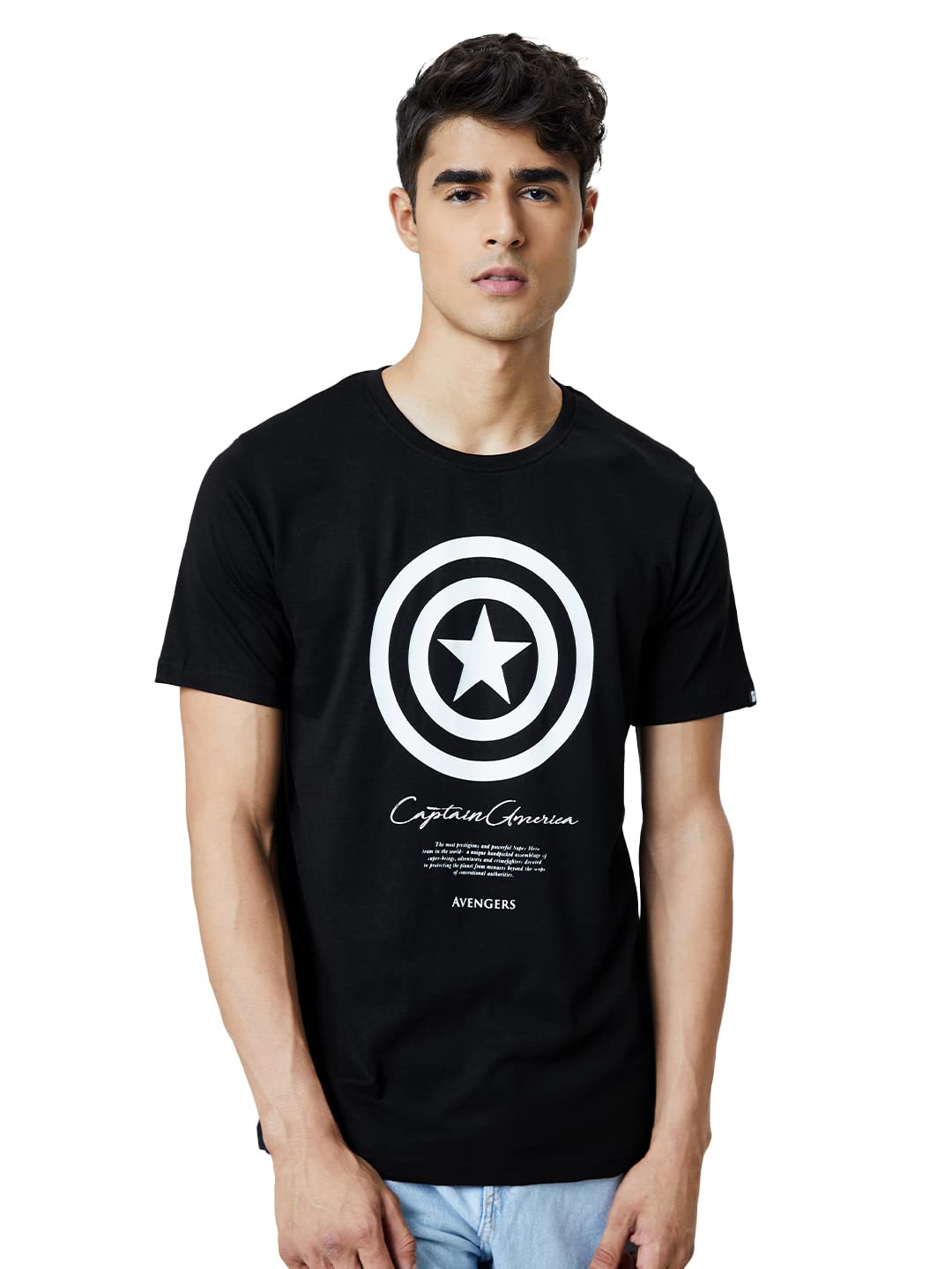 The Souled Store Official Captain America: Cap's Shield (Glow in The Dark) Black Men T-Shirt
