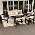 HDPE Outdoor Patio Furniture Set, 10-Piece Patio Conversation Set with 3-Seat Sofa, 4 Armchairs, 2 Side Tables & 1 Coffee Table, All-Weather Outdoor Sofa Set for Deck, Porch(Black Frame)