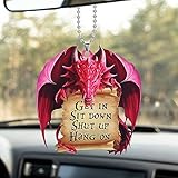 ROOHOME Rear View Mirror Accessories - Car Mirror Hanging Accessories - Car Decorations Christmas Tree Ornament Festival Ornaments - (Red Pterosaur)