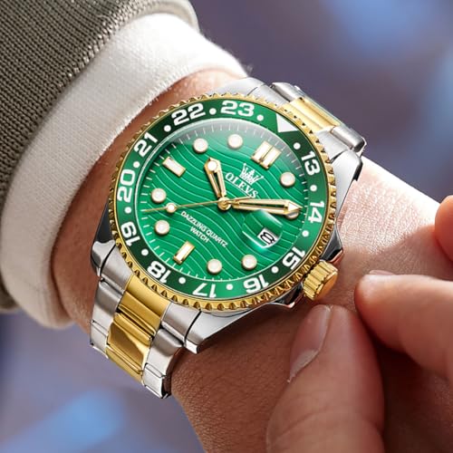 Image of OLEVS Watch Men Luxury Big Face Dress Easy Read Mens Watches with Date Waterproof Luminous Stainless Steel Watches for Men Business Fashion Analog Quartz Men's Wrist Watches Rotatable Bezel Men Watch