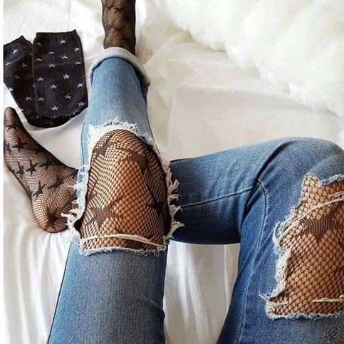 Image of Buitifo Women Sexy Tights Fishnet Patterned Stockings Sheer Socks | Y2K Ragged Pantyhose Hosiery Ripped Leggings One Size