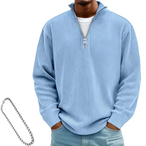 Mokaloha Mens Shirts - Mokaloha Shirts for Men, Men's Simple Casual Ribbed Stand Collar Zipper Long Sleeve T-Shirt