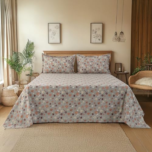 Image of Cortina Cloud Cotton King Size Bedsheet with 2 Pillow Covers | Super Soft, Breathable & Skin-Friendly Bedsheet for Double Bed King Size with Flower Print Design | (Grey,270x250 cm)