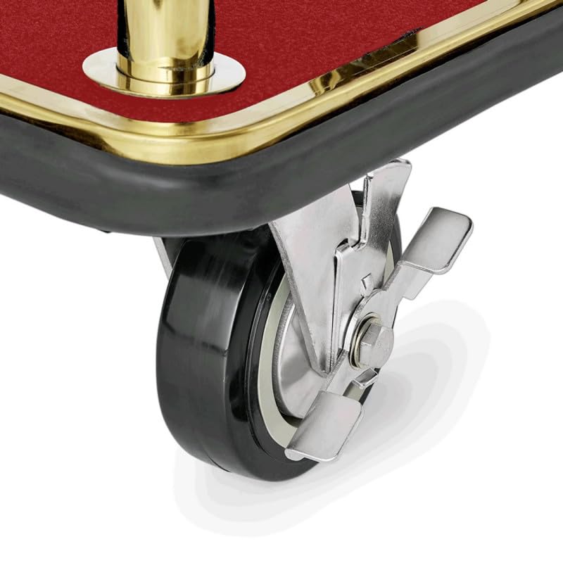 Carrito de Equipaje para Hotel - Dorado - Acero Inoxidable - Plataforma con moqueta roja - 4 Ruedas - Lujo Profesional