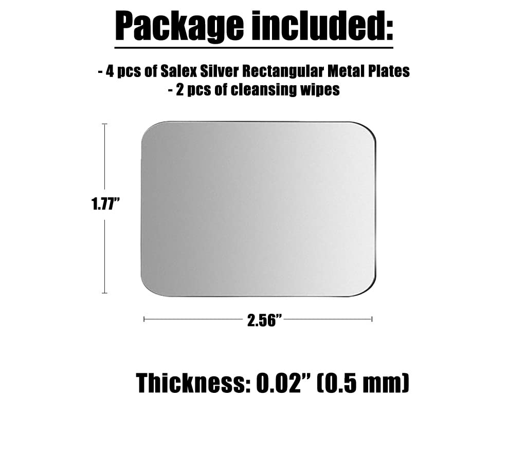 Image of SALEX Replacement Metal Plates Set for Magnetic Car Phone Holders, Wall, Air Vent Mounts, Cases, Magnets. Kit of 4 Silver Rectangular Iron Discs without Holes. 3M Adhesive Backing. Steel Sheets 4 Pack
