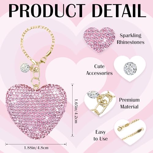 Mokoart Glitter Heart Shape Charms for Stanley Decorations, Tumbler Accessories for Stanley Cup with Handle 40 oz 30 oz, Bling Cute Love Heart Charms for Stanley Cup Accessories (Pink)