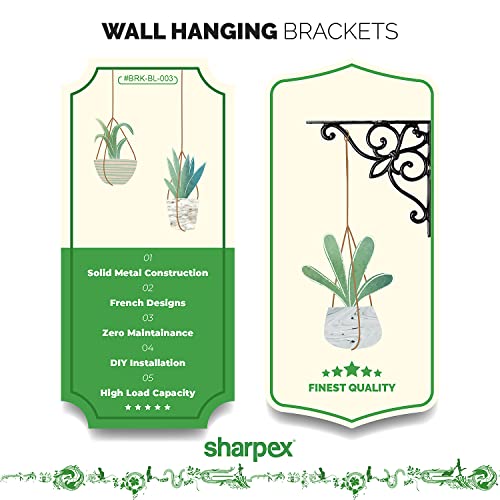 Image of Sharpex Wall Mounted Metal Bracket | Decorative Wall Hook Plant Hanger for Hanging Pots, Bird Feeders, Flower Baskets, Planters, Lanterns, Lamps, and Wind Chimes for Indoor /Outdoor Use (Black, 4 Pc)