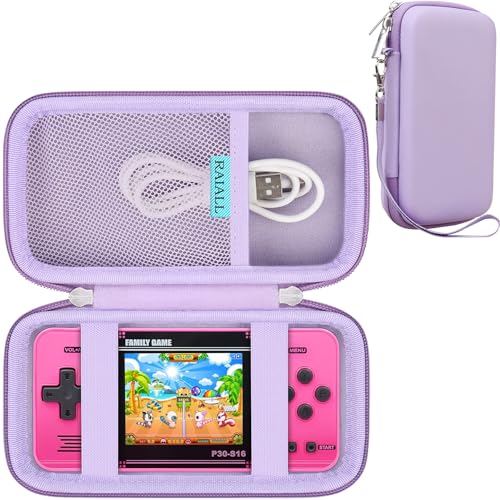 RAIALL Travel Case for WELLST·G Handheld Game for Preloaded 220 Retro Video Games, Portable Gaming Player Storage Carrying Bag Holder, Mesh Pocket for USB Cable, Purple