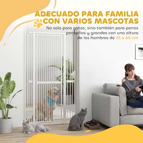 PawHut Sicherheitsgitter für Hunde und Katzen, extra hoch, 180 cm, ausziehbar, 76-104 cm, Abstand 3,5 cm, für Türen und Treppen, mit Druckmontage, 2 Verlängerungen, Weiß
