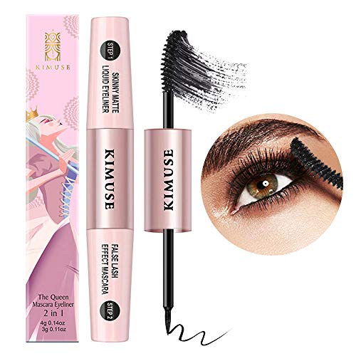 4D Silk Fiber Eyelash Mascara, Eyeliner Double head, Smudge-Proof, Waterproof, Natural, Long-Lasting, Black Volume and Length