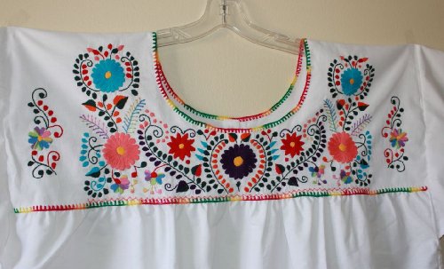 White Hand Embroidered Mexican Peasant Hippie Boho Blouse Plus Size 2X 3X 4X