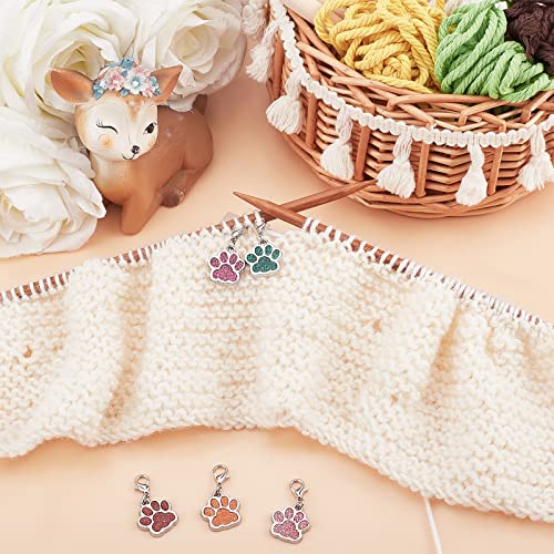 NBEADS 8 Stück Hundepfote Maschenmarkierer, 8 Stile Emaillelegierung Häkelstichmarker Charms Abnehmbarer Baumelnder Verriegelungsstichmarker Zum Stricken Weben Nähzubehör Quilten Handgemachter Schmuck