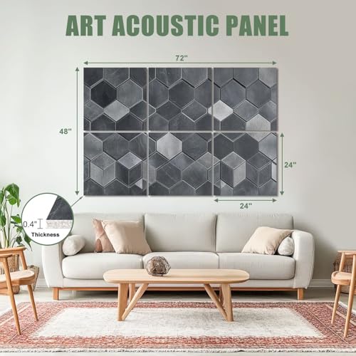 6 Pack Paneles Acústicos Artísticos Paneles Geométricos Hexagonales Gris Oscuro 3D Textura de Piedra Autoadhesivos para Estudios de Grabación Oficina 72"x48" miniatura 2