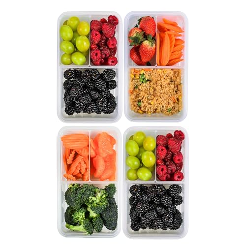 Image of FIT Strong & Healthy Bento Lunch Box & Meal Prep Containers, Food & Snack Storage for Adults & Kids, Microwave, Freezer, & Dishwasher Safe, Reusable, Airtight Lid, Removable Compartments, 39oz, 4 Pack