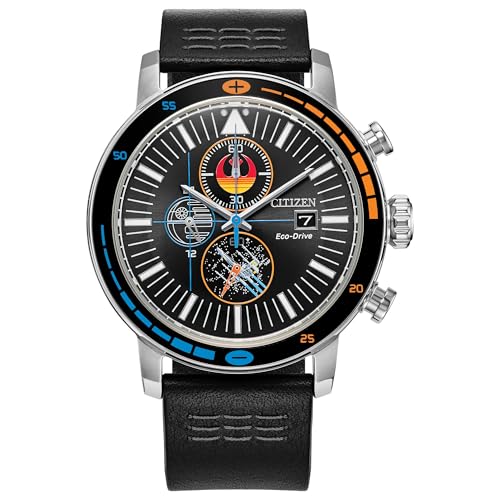 Image of CITIZEN Men's Eco-Drive Rebel Starfighter Boxed Set, Stainless Steel Case, Black Leather Strap (Model: CA0870-43W)