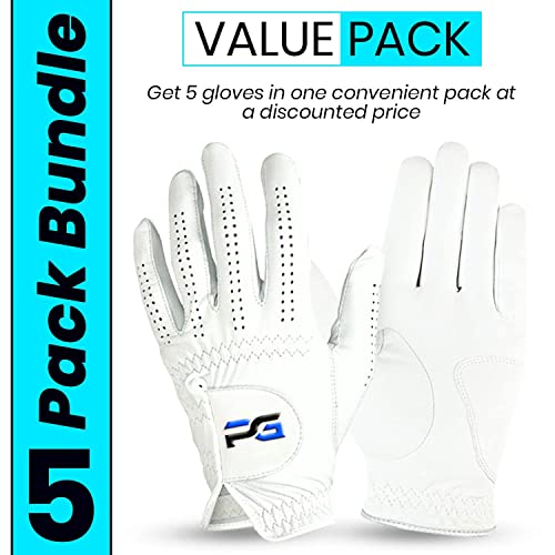 Pg Golf Gloves (5 Pack) Cabretta Leather, Premium Quality Mens Golf Gloves, Left Hand Gloves For Right Handed Golfers (Large) #TOP2