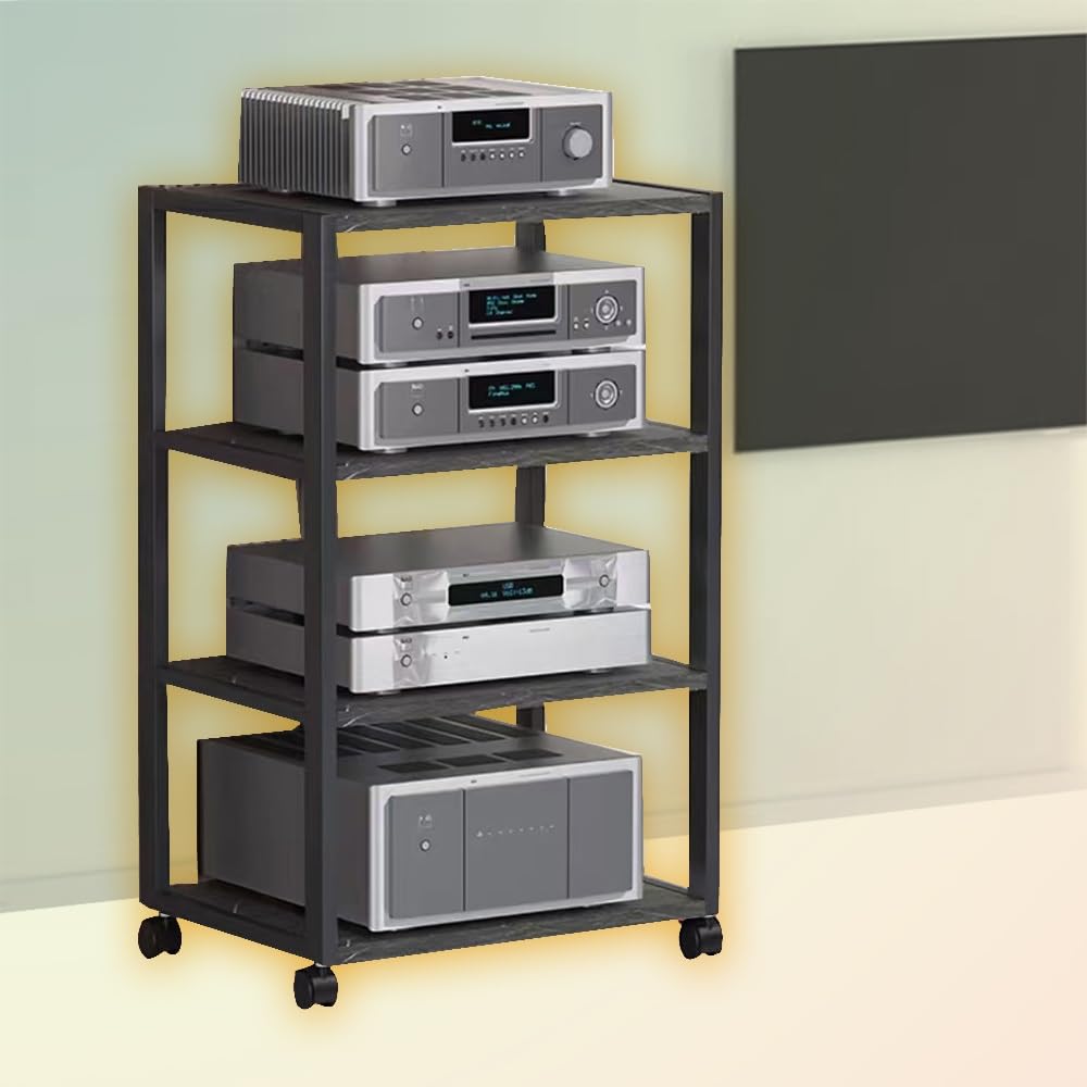 Gabinete De Almacenamiento De Medios AV Mueble Equipo HiFi con Ruedas 3/4/5 Niveles Torre Soporte De Audio, Estante De Consola De Juegos(4-Tier)