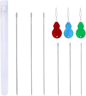 6 PCS Beading Needles - 6 Size Beading Embroidery Needles with Needle Threaders, 5.9inch to 9inch Hand Sewing Needles for Big Eye Beads Bracelets Jewelry Making