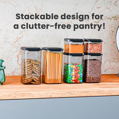 Image of Plastic Jar for Kitchen Storage Set of 6 (1100 Ml Each) | Airtight BPA Free Food Grade Containers | Transparent Storage Boxes for Tea, Coffee, Sugar, Dry Fruits, Spices Dishwasher Safe