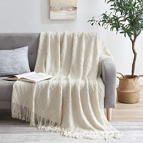 Molly Rocky 100% Acrylic Knitted Throw Blanket Textured Solid Soft Decorative Throw For Sofa,Couch,Bed,50X60 Inch,Beige #TOP1