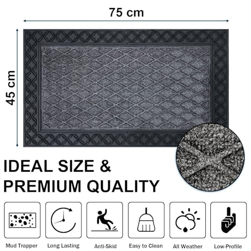 Image of Luxe Home Door Mats for Home Natural Coir mat Solid Black Rectangular, Waterproof, Low Profile All-Purpose Entrance Rug with Anti-Slip Rubber Backing for Indoor and Outdoor Use (45cm x 75cm, Pc 1)