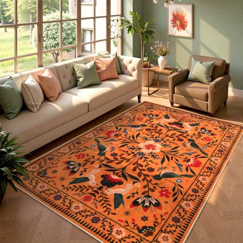 Tapete Moynesa 5x7 estilo bohemio naranja lavable miniatura 2