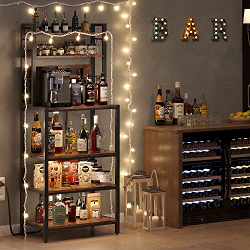 Beewoot Baker's Rack With Power Outlet, Microwave Oven Stand With Hutch, 6 S Hooks, Kitchen Utility Storage Shelf, For Kitchen Dining Room, Living Room, Rustic Brown Br01Bb032 #TOP4