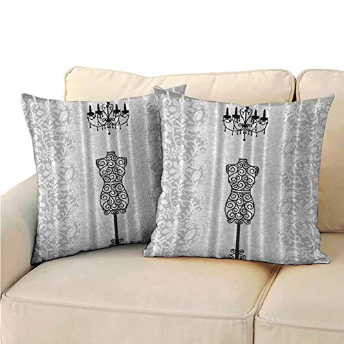 Gray Female Throw Pillow Covers, Dress Form Mannequin Black Chandelier White Lace Home
