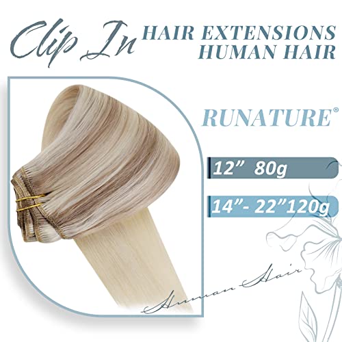 RUNATURE Clip in Human Hair Extensions Ombre Blonde Balayage Clip in Extensions Real Human Hair 22 Inch 120g 7pcs - Image 2