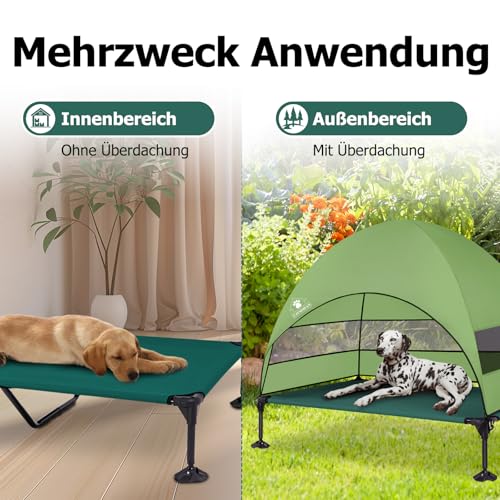 Erhöhtes Hundebett Outdoor mit Dach,Hundeliege Klappbar mit Anti-Rutsch-Füßen, Hundezelt Outdoor mit Großem Schatten, Kühlendes ErhöHtes Hunde Bett für Camping, Garten, Strand & Pool