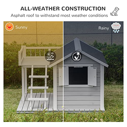 Pawhut USD02-0790131 Wooden Dog House Outdoor With Porch, Cabin Style Raised Pet House thumb #3