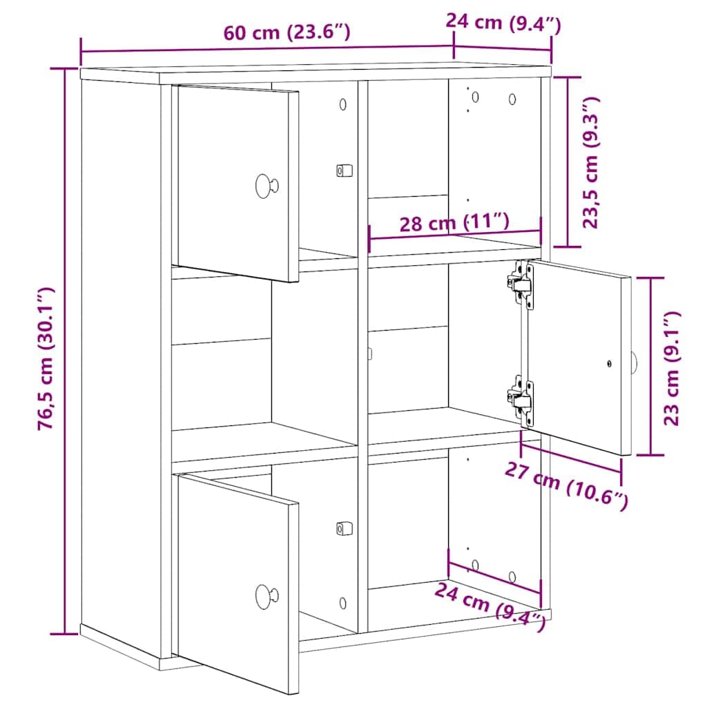 Bücherregal Schwarz Eichen-Optik Holzwerkstoff 60x24x76,5 cm Wandregal mit Flexibler Tür, Stauraum für Bücher, Büro und Sammlungen