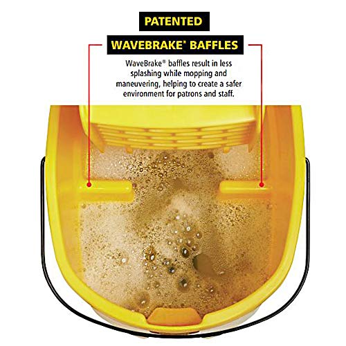 Image of Rubbermaid Commercial Products WaveBrake 44 QT Side-Press Mop Bucket and Wringer Combo on Wheels with Foot Drain Yellow for Heavy-Duty Floor Cleaning