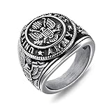 Atención atractiva Hydz Acero Inoxidable 316L Estados Unidos Ejército Hombres Anillos Moda Vintage águila patrón Anillo joyería Masculina Regalos, Plata, 7