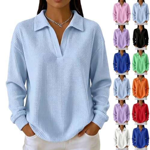 Long Sleeve Tee Shirts for Women Waffle Knit Basic Fit Tunic Holiday Tops - image 1