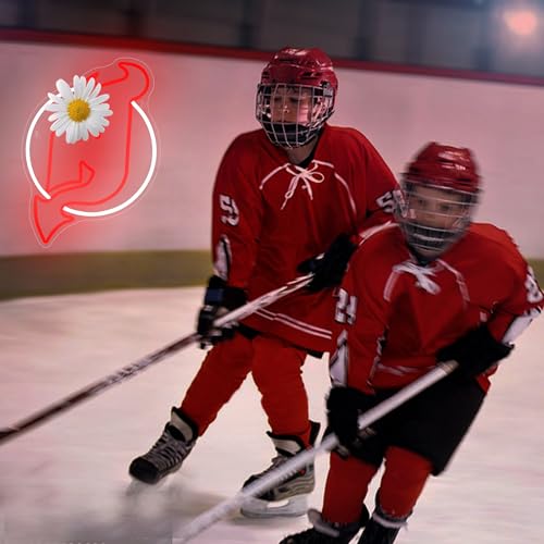 Image of Ice Hockey Neon Sign for Wall Decor Sports LED Light Up Sign Hockey Wall Decor Sport Neon Lights for Club Bedroom Man Cave Bar Garage Sports Gifts for Men Teen Boys Fans,Size 14.6*14.2 inches(FMXD106)