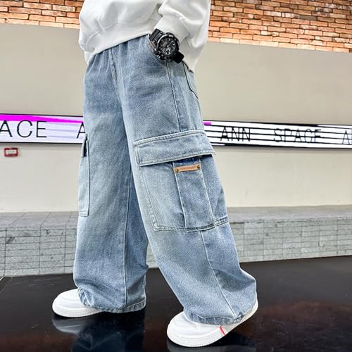 Baggy Cargo Jeans for Boys Straight Wide Leg High Waist Denim Pants, Casual Fashion Streetwear School Y2k Trousers2