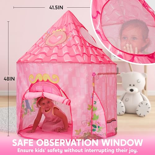 JOYIN Pink Princess Castle Play Tent,Girls Play Tent- Kids Pop-Up Tent - Childrens Indoor or Outdoor Garden Playhouse,Girls Tents Wendy House - Image 4