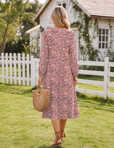 Image of Zeagoo Fall Dresses for Women Long Sleeve Midi Dress Casual A Line Dresses 2026 Pleated Flare Dress with Pockets