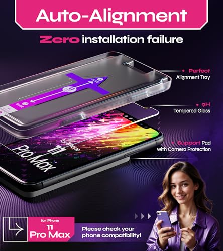 Image of Defenslim Screen Protector for iPhone 11 Pro Max (2Pack), Easy Auto-Align Install Kit, 6.5 inch Tempered Glass, 9H Hardness, Ultra HD Clear, Case Friendly, EasyShield