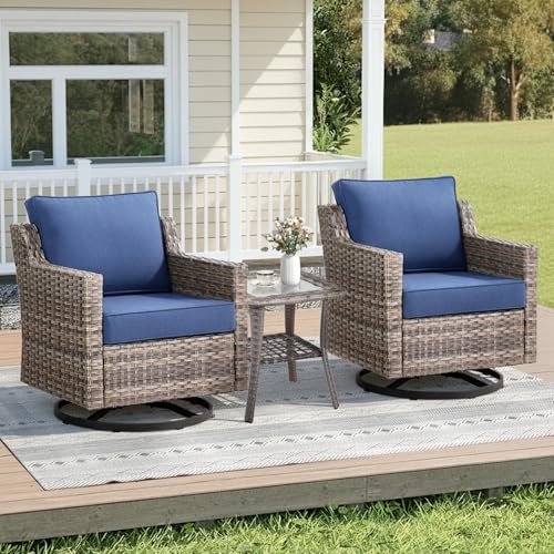 AMCLOBA 3 Pieces Patio Furniture Set-High Back Swivel Patio Chairs