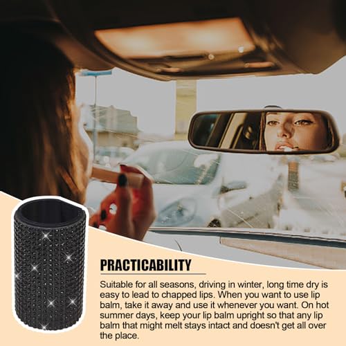 Image of Upright Car Chapstick Holder, Bling Insulating Lip Balm Holder,Rhinestone Car Accessories for Women Interior ,Suitable for Most Vehicles. (Black)