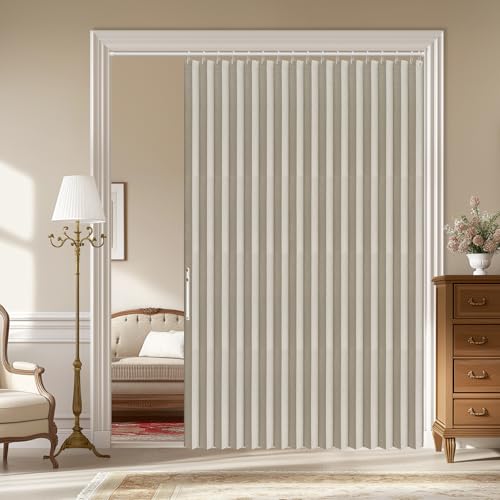 Image of AJAZZ Blackout Door Curtain Accordion Door Closet Curtain Invisible Applicable Bedroom Room Living Room Doorway (Cream White 72 inch W x 78 inch L) 1 Panel